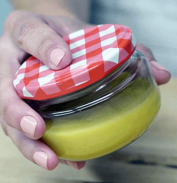 Honey mustard vinaigrette in a jar