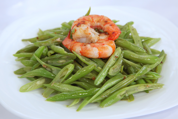 French beans with prawns