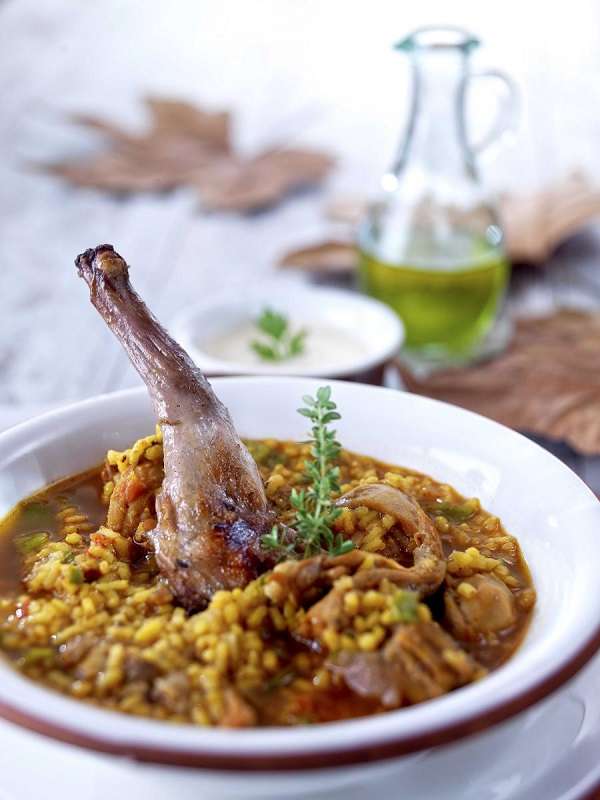 Risotto style rice with rabbit and mushrooms recipe