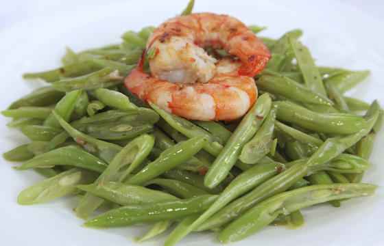 French beans with prawns