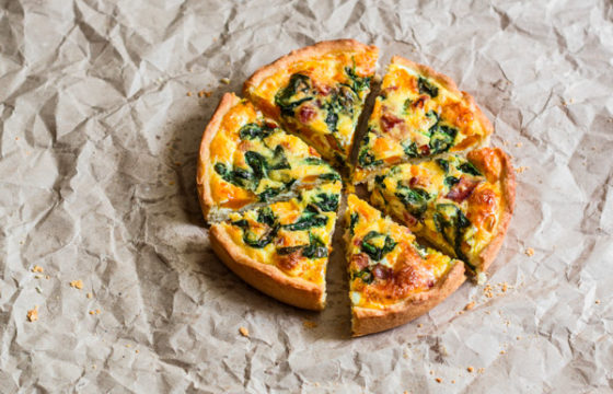 Spinach, iberian ham and manchego cheese quiche