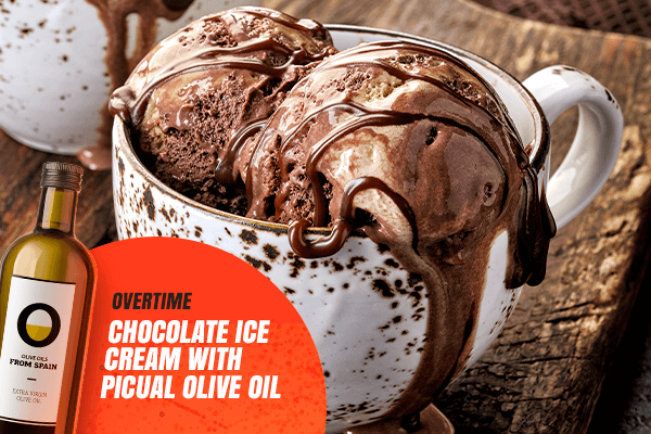 Chocolate ice cream and extra virgin olive oil