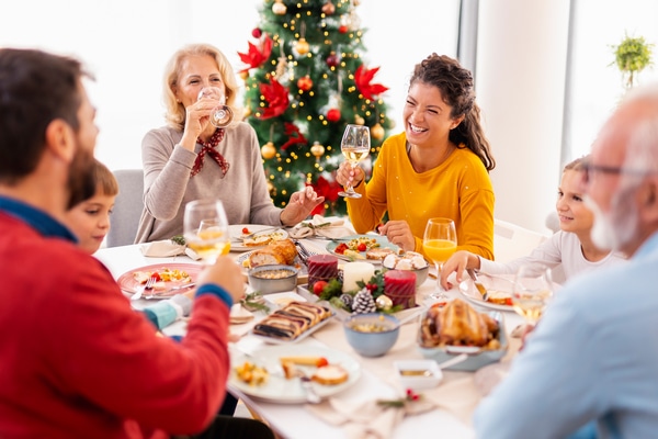 Family having Christmas dinner at home