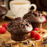 Double chocolate muffins with raspberry