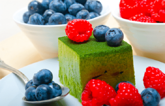 Matcha mousse cake with olive oil